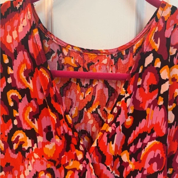 Cupshe Pink Red Orange Printed Swim Coverup romper with shorts - Picture 3 of 6
